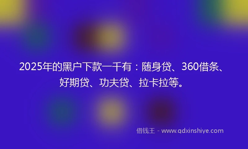 2025年的黑户下款一千有：随身贷、360借条、好期贷、功夫贷、拉卡拉等。
