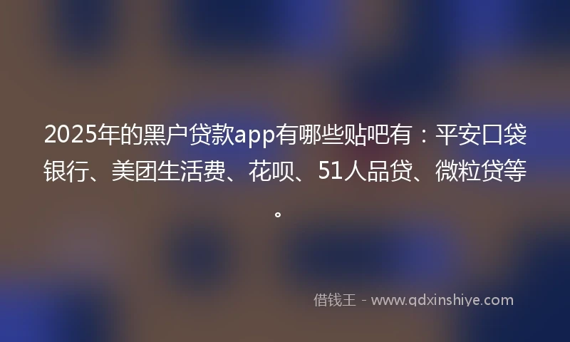 2025年的黑户贷款app有哪些贴吧有：平安口袋银行、美团生活费、花呗、51人品贷、微粒贷等。
