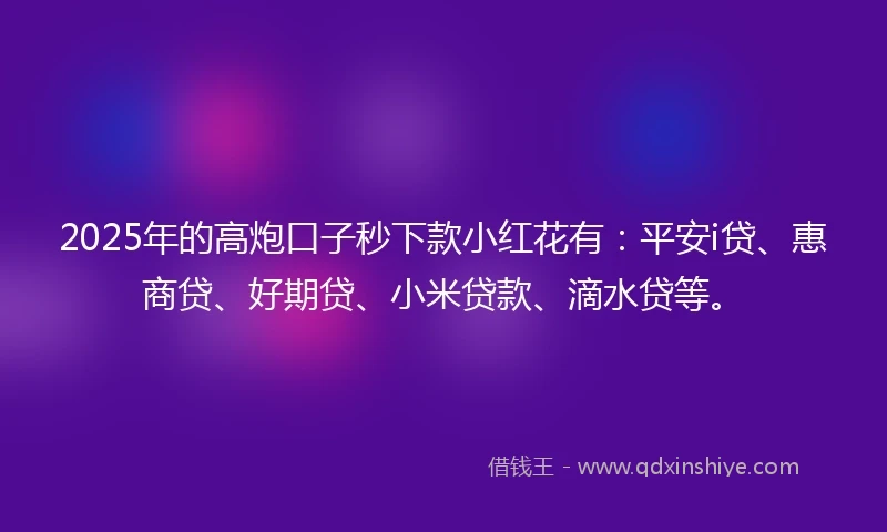 2025年的高炮口子秒下款小红花有：平安i贷、惠商贷、好期贷、小米贷款、滴水贷等。