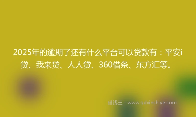 2025年的逾期了还有什么平台可以贷款有：平安i贷、我来贷、人人贷、360借条、东方汇等。