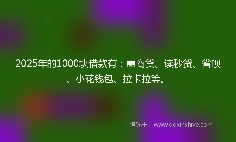 2025年的1000块借款有：惠商贷、读秒贷、省呗、小花钱包、拉卡拉等。