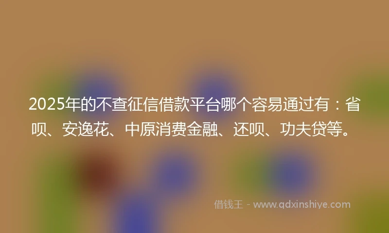 2025年的不查征信借款平台哪个容易通过有：省呗、安逸花、中原消费金融、还呗、功夫贷等。
