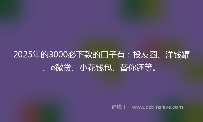 2025年的3000必下款的口子有：投友圈、洋钱罐、e微贷、小花钱包、替你还等。