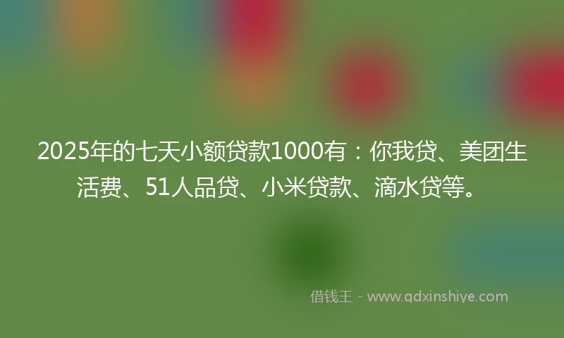 2025年的七天小额贷款1000有：你我贷、美团生活费、51人品贷、小米贷款、滴水贷等。