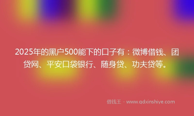 2025年的黑户500能下的口子有：微博借钱、团贷网、平安口袋银行、随身贷、功夫贷等。