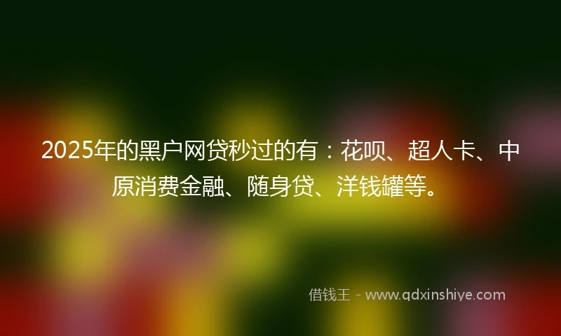 2025年的黑户网贷秒过的有：花呗、超人卡、中原消费金融、随身贷、洋钱罐等。
