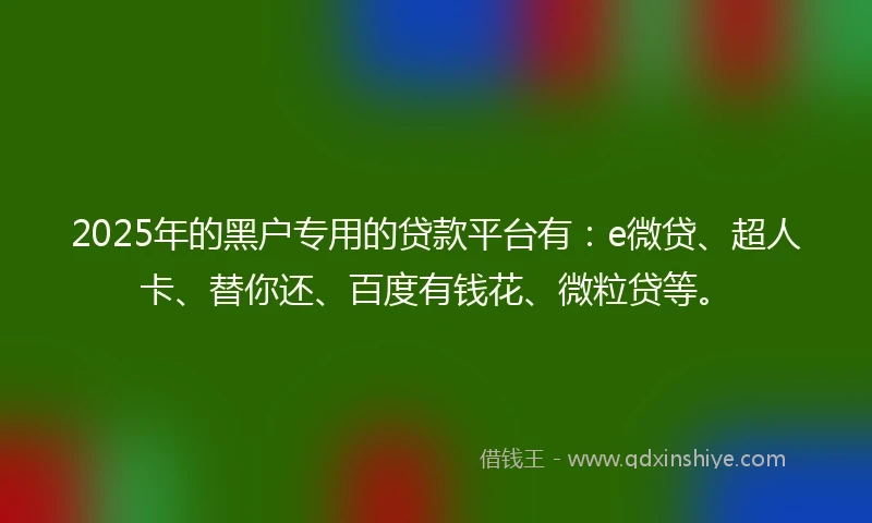 2025年的黑户专用的贷款平台有：e微贷、超人卡、替你还、百度有钱花、微粒贷等。
