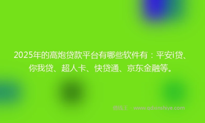 2025年的高炮贷款平台有哪些软件有：平安i贷、你我贷、超人卡、快贷通、京东金融等。
