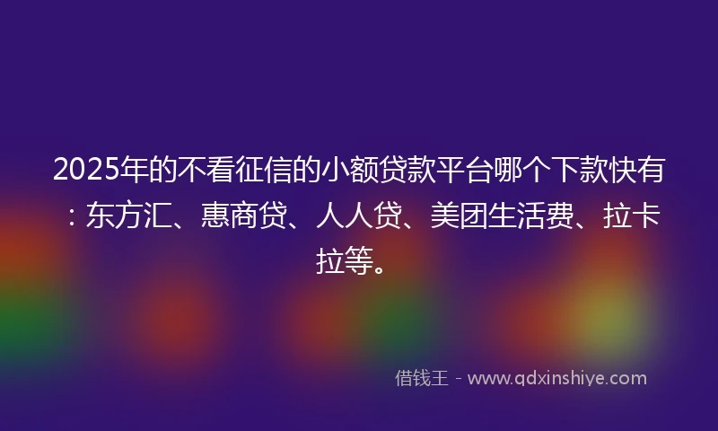 2025年的不看征信的小额贷款平台哪个下款快有:东方汇、惠商贷、人人贷、美团生活费、拉卡拉等。