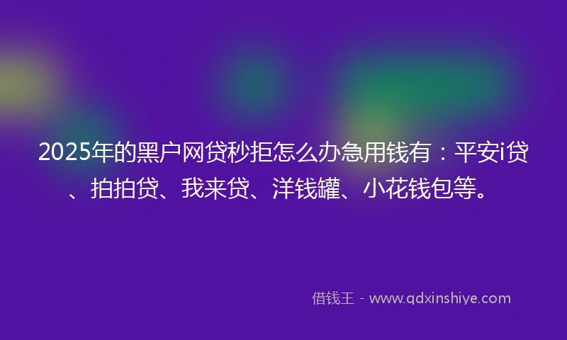 2025年的黑户网贷秒拒怎么办急用钱有：平安i贷、拍拍贷、我来贷、洋钱罐、小花钱包等。