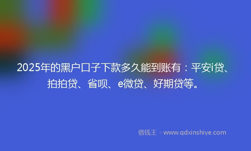 2025年的黑户口子下款多久能到账有:平安i贷、拍拍贷、省呗、e微贷、好期贷等。