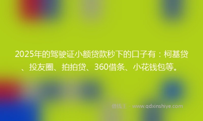 2025年的驾驶证小额贷款秒下的口子有：柯基贷、投友圈、拍拍贷、360借条、小花钱包等。