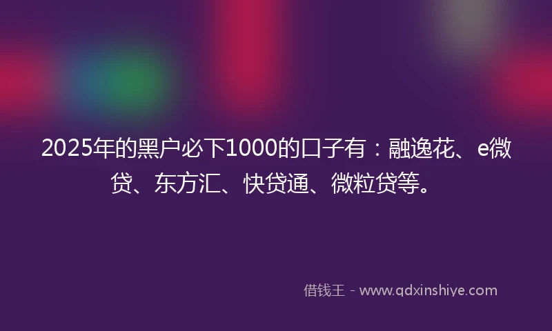 2025年的黑户必下1000的口子有:融逸花、e微贷、东方汇、快贷通、微粒贷等。