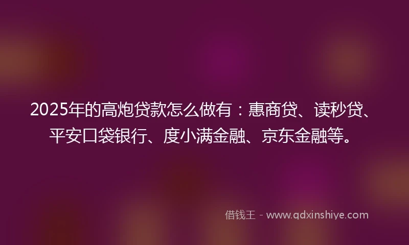 2025年的高炮贷款怎么做有：惠商贷、读秒贷、平安口袋银行、度小满金融、京东金融等。