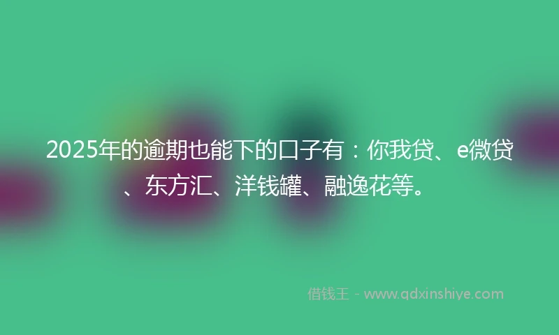 2025年的逾期也能下的口子有：你我贷、e微贷、东方汇、洋钱罐、融逸花等。