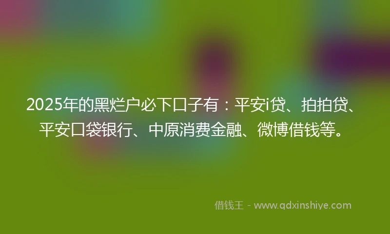2025年的黑烂户必下口子有：平安i贷、拍拍贷、平安口袋银行、中原消费金融、微博借钱等。