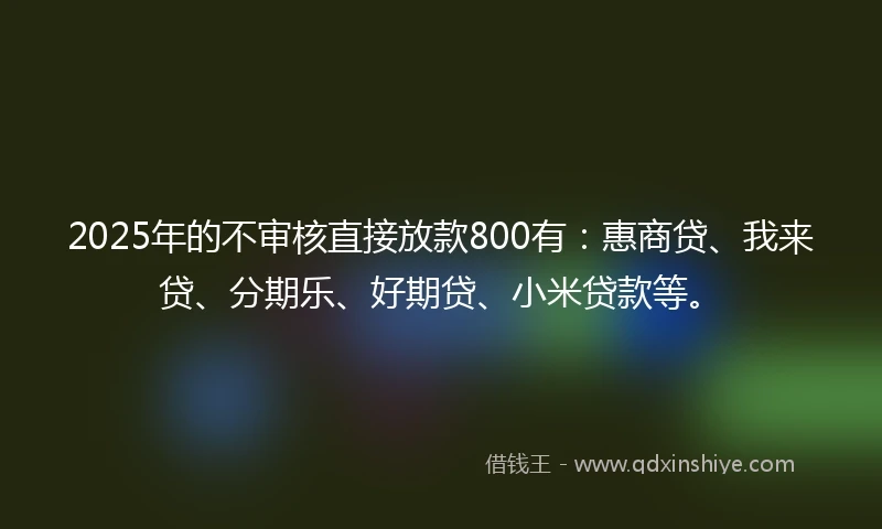 2025年的不审核直接放款800有:惠商贷、我来贷、分期乐、好期贷、小米贷款等。