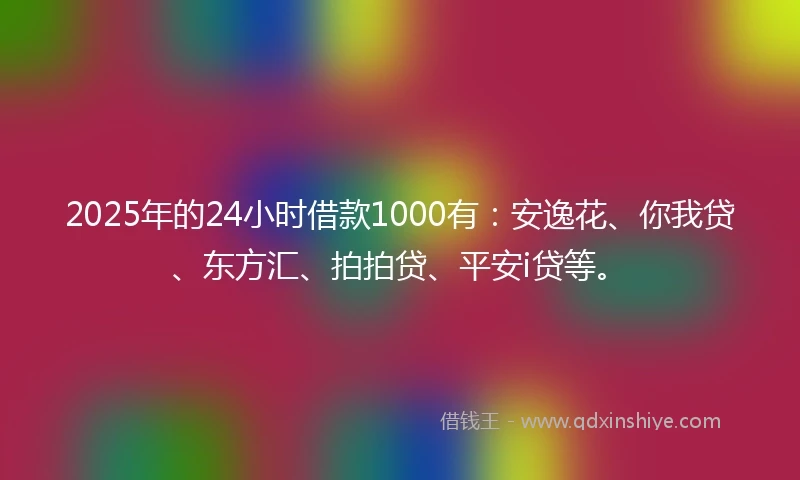 2025年的24小时借款1000有:安逸花、你我贷、东方汇、拍拍贷、平安i贷等。