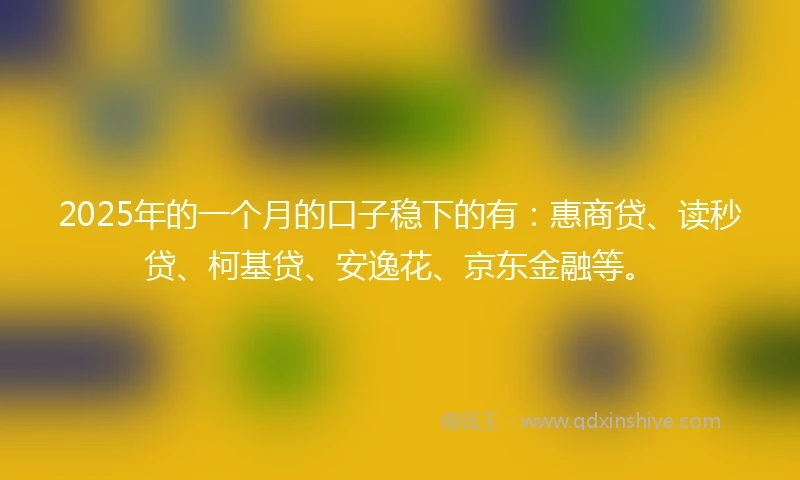 2025年的一个月的口子稳下的有：惠商贷、读秒贷、柯基贷、安逸花、京东金融等。