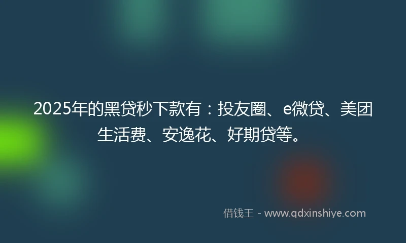 2025年的黑贷秒下款有：投友圈、e微贷、美团生活费、安逸花、好期贷等。