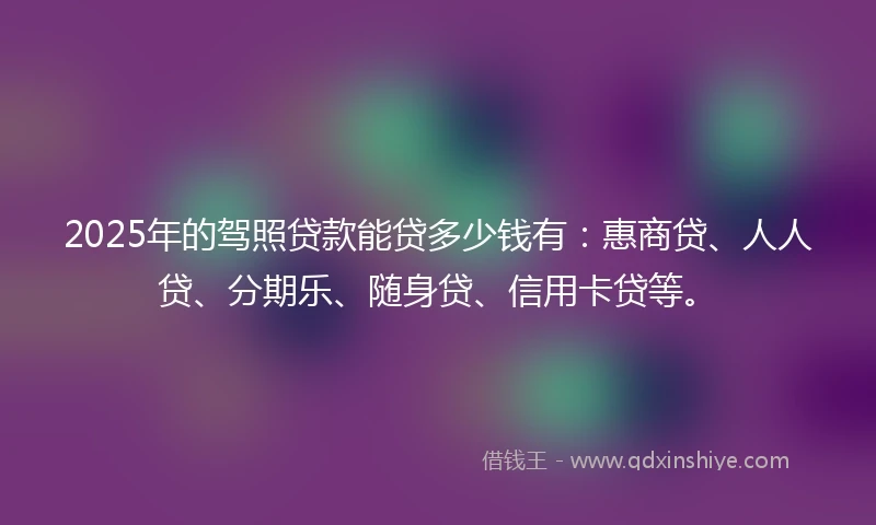 2025年的驾照贷款能贷多少钱有：惠商贷、人人贷、分期乐、随身贷、信用卡贷等。