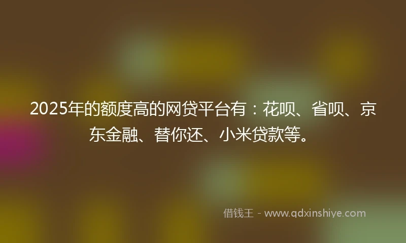 2025年的额度高的网贷平台有：花呗、省呗、京东金融、替你还、小米贷款等。