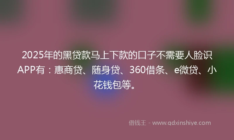 2025年的黑贷款马上下款的口子不需要人脸识APP有：惠商贷、随身贷、360借条、e微贷、小花钱包等。