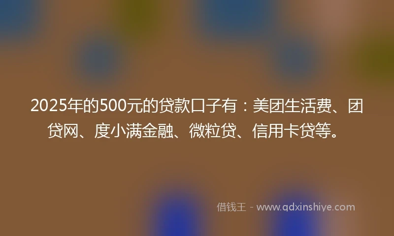 2025年的500元的贷款口子有：美团生活费、团贷网、度小满金融、微粒贷、信用卡贷等。