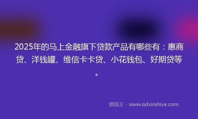 2025年的马上金融旗下贷款产品有哪些有：惠商贷、洋钱罐、维信卡卡贷、小花钱包、好期贷等。