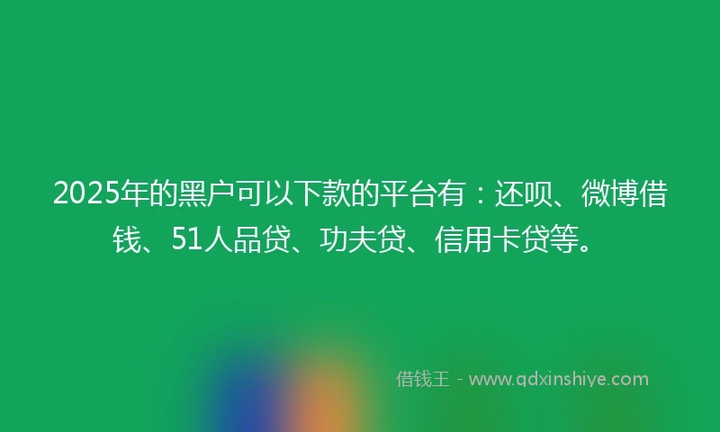 2025年的黑户可以下款的平台有：还呗、微博借钱、51人品贷、功夫贷、信用卡贷等。