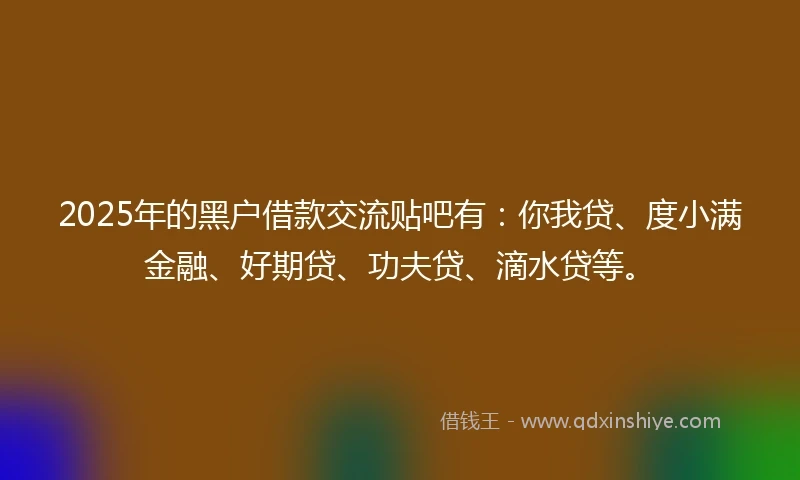 2025年的黑户借款交流贴吧有:你我贷、度小满金融、好期贷、功夫贷、滴水贷等。
