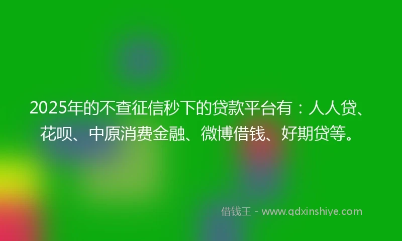 2025年的不查征信秒下的贷款平台有:人人贷、花呗、中原消费金融、微博借钱、好期贷等。
