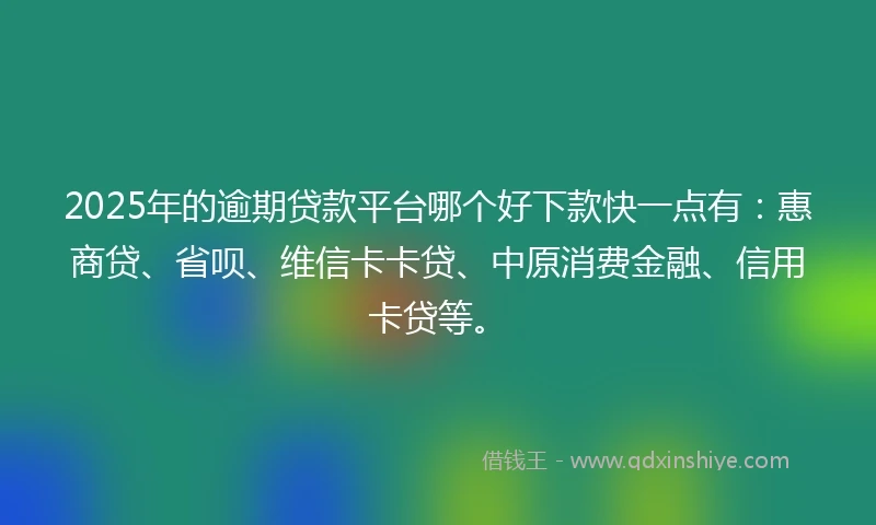 2025年的逾期贷款平台哪个好下款快一点有：惠商贷、省呗、维信卡卡贷、中原消费金融、信用卡贷等。