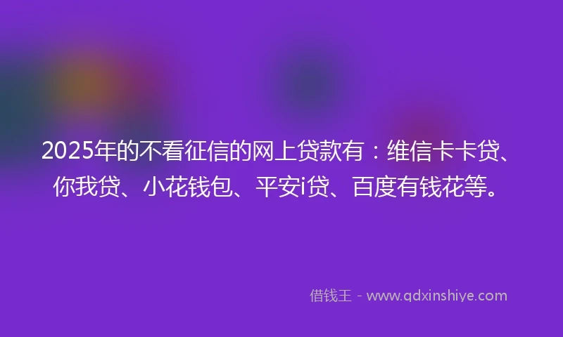 2025年的不看征信的网上贷款有：维信卡卡贷、你我贷、小花钱包、平安i贷、百度有钱花等。