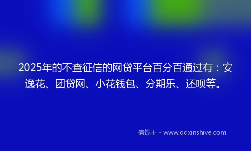 2025年的不查征信的网贷平台百分百通过有：安逸花、团贷网、小花钱包、分期乐、还呗等。