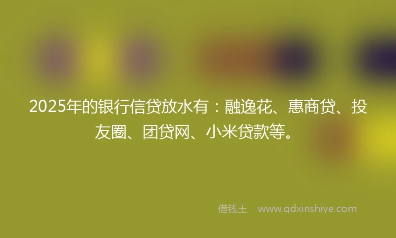 2025年的银行信贷放水有：融逸花、惠商贷、投友圈、团贷网、小米贷款等。