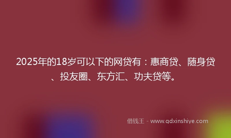 2025年的18岁可以下的网贷有：惠商贷、随身贷、投友圈、东方汇、功夫贷等。