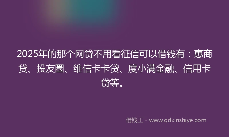 2025年的那个网贷不用看征信可以借钱有:惠商贷、投友圈、维信卡卡贷、度小满金融、信用卡贷等。
