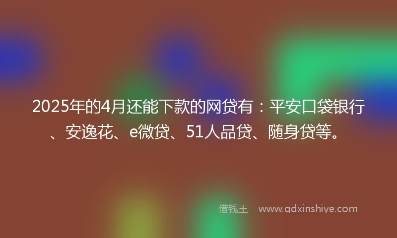 2025年的4月还能下款的网贷有：平安口袋银行、安逸花、e微贷、51人品贷、随身贷等。