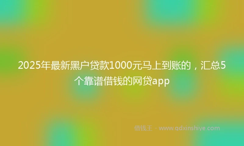2025年最新黑户贷款1000元马上到账的，汇总5个靠谱借钱的网贷app