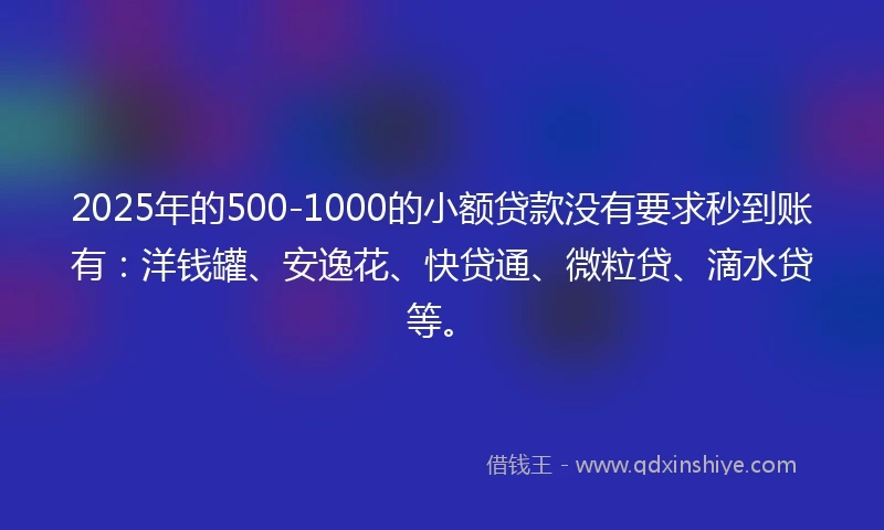 2025年的500-1000的小额贷款没有要求秒到账有：洋钱罐、安逸花、快贷通、微粒贷、滴水贷等。