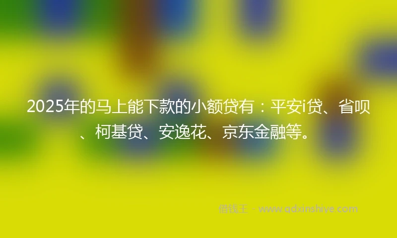 2025年的马上能下款的小额贷有：平安i贷、省呗、柯基贷、安逸花、京东金融等。