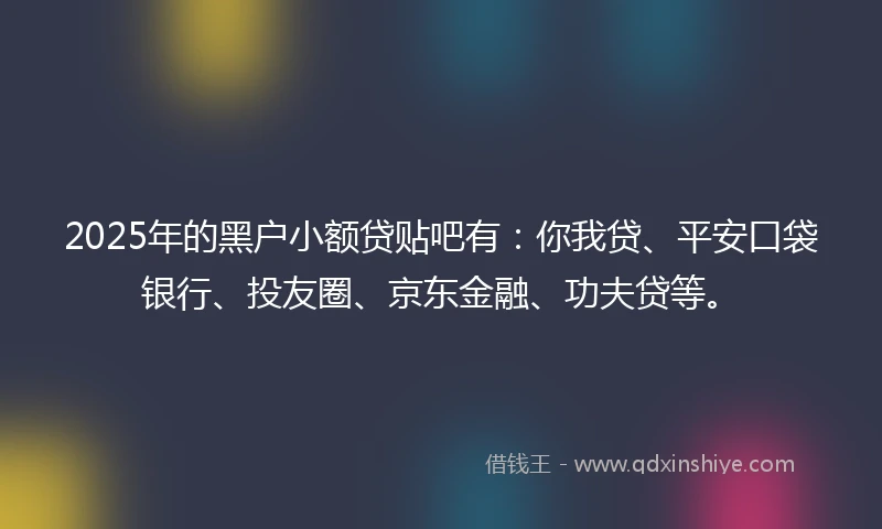 2025年的黑户小额贷贴吧有：你我贷、平安口袋银行、投友圈、京东金融、功夫贷等。