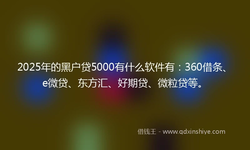2025年的黑户贷5000有什么软件有:360借条、e微贷、东方汇、好期贷、微粒贷等。