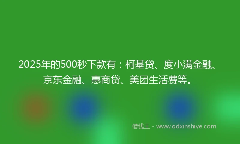 2025年的500秒下款有：柯基贷、度小满金融、京东金融、惠商贷、美团生活费等。