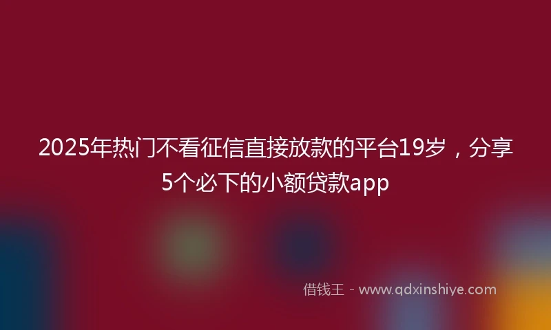 2025年热门不看征信直接放款的平台19岁,分享5个必下的小额贷款app