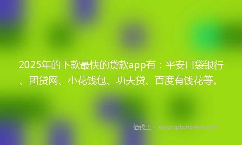 2025年的下款最快的贷款app有：平安口袋银行、团贷网、小花钱包、功夫贷、百度有钱花等。