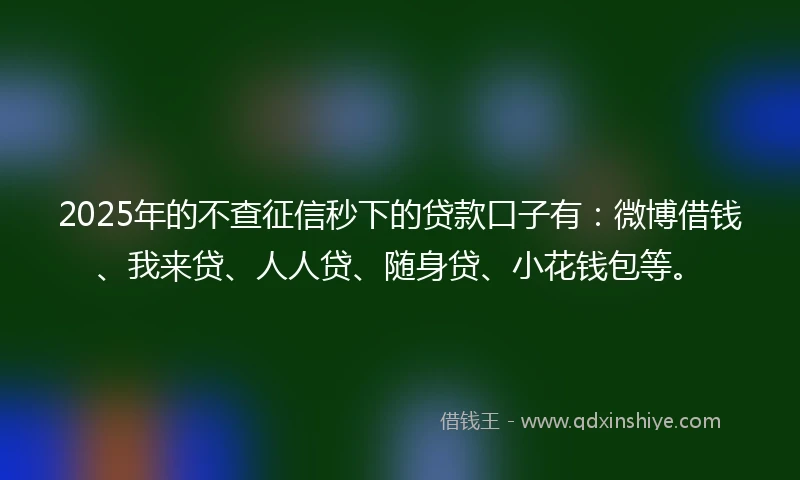 2025年的不查征信秒下的贷款口子有：微博借钱、我来贷、人人贷、随身贷、小花钱包等。