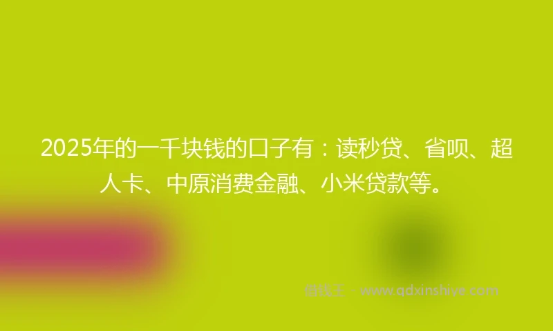 2025年的一千块钱的口子有：读秒贷、省呗、超人卡、中原消费金融、小米贷款等。