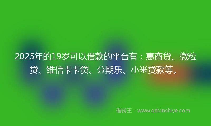 2025年的19岁可以借款的平台有：惠商贷、微粒贷、维信卡卡贷、分期乐、小米贷款等。